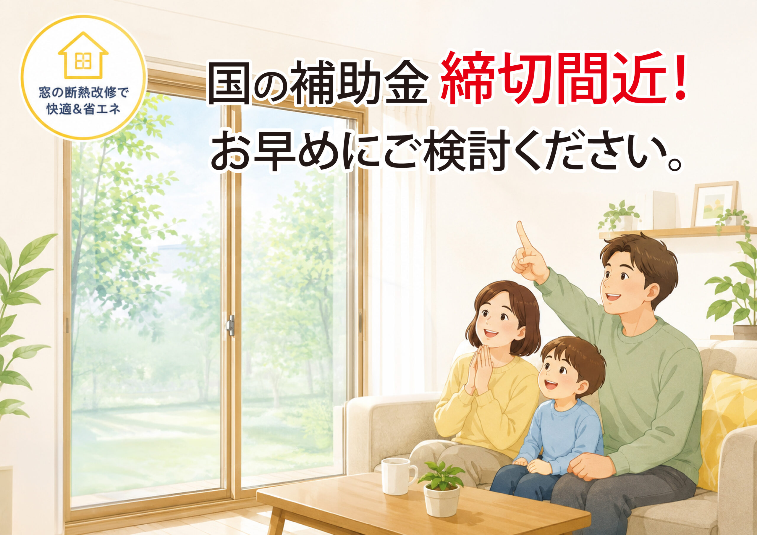 先進的窓リノベ2026事業の締め切りが近づいています！窓の断熱改修はお早めに